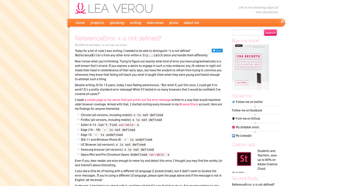 Screenshot of the blog Lea Verou